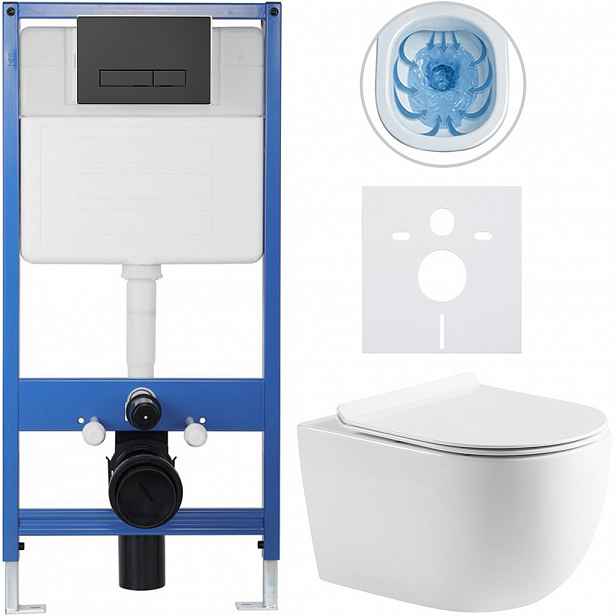 Kompletní WC set Profi/Felci - bílá lesklá - WC tlačítko Slim/Černá matná - předstěnová instalace - 52,5x36 cm