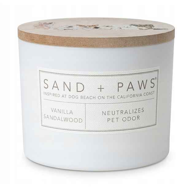 Vonná svíčka Sand Paws Vanilla Sandalwood neutralizuje pachy