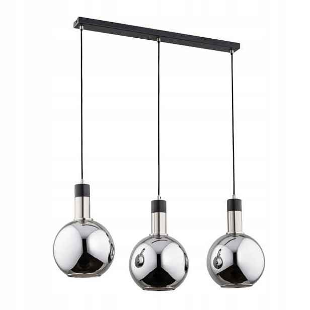 Závěsná lampa trojitá černá chrom skleněné koule nad stůl ostrov Alfa