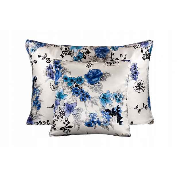 100% Hedvábný povlak na polštář 70x80 Polštář Povlečení s květinami BluBlossom