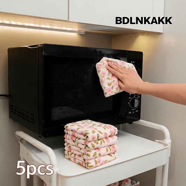 TEMU BDLNKAKK Kuchyňské utěrky s květinovým potiskem, 5//40 balení, silné savé rychleschnoucí opakovaně použitelné hadříky, měkké čtverce v korálově