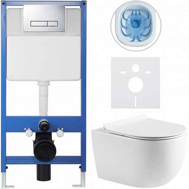 Kompletní WC set Profi/Felci - bílá lesklá - WC tlačítko Slim/Chrom - předstěnová instalace - 52,5x36 cm