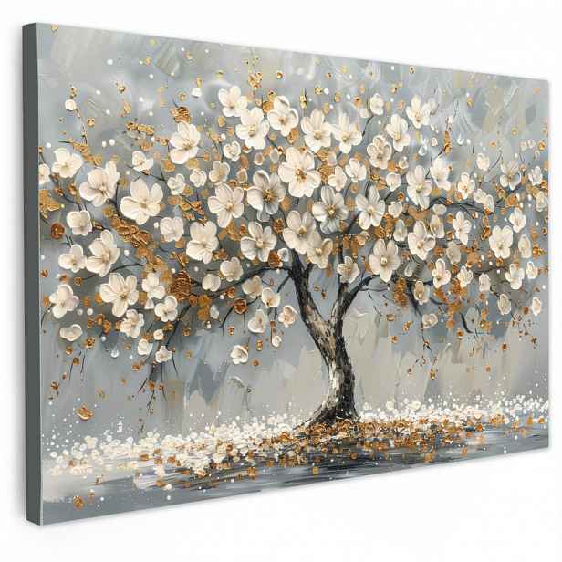MuchoWow OBRAZ NA PLÁTNĚ Strom - Květiny - Bílá - Příroda - Umění 30x20 cm