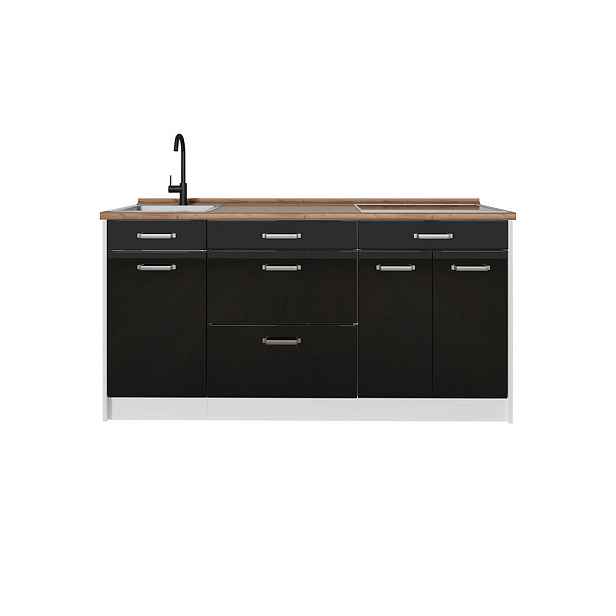 Vicco KUCHYŇSKÝ BLOK R-Line, Černý vysoký lesk/Bílá, 160 cm pracovná doska Dub Goldkraft