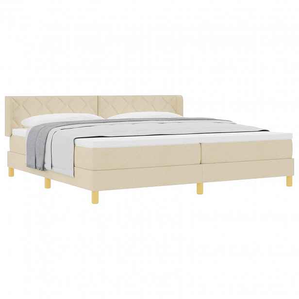 vidaXL Postel s boxspringem s čelo Krémová 200 x 200 cm textil