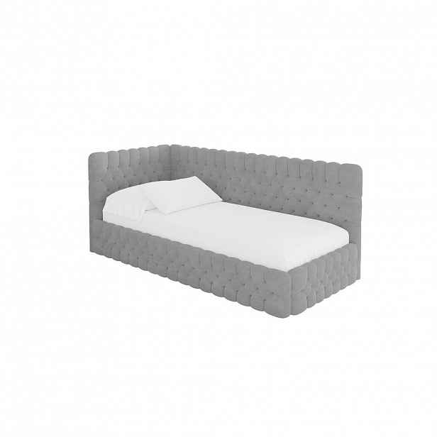 ALTDECOR JEDNOLŮŽKOVÁ POSTEL pro mládež s úložným prostorem a matrací H3/H4, vpravo - MULY 90x200 šedá