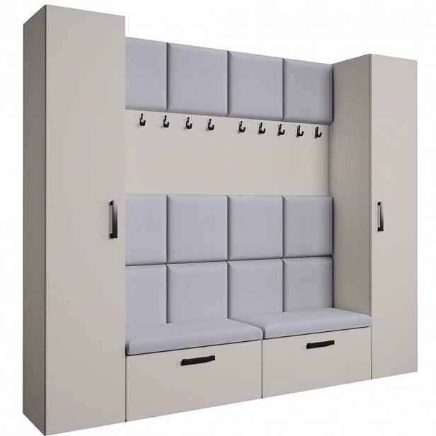 Beautysofa PŘEDSÍŇOVÁ sestava Margaret XL 242/203/43 s čalouněnými panely a botníkem, kašmírová