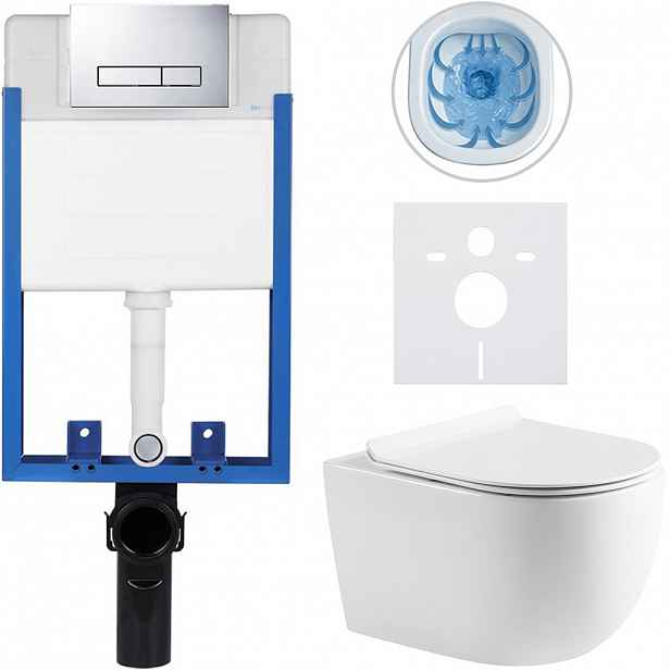 Kompletní WC set Profi/Felci - bílá lesklá - WC tlačítko Slim/Chrom - pro zazdění - 52,5x36 cm