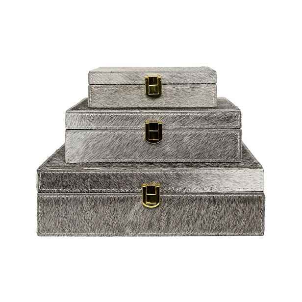 Šedý Bijoux box z hovězí kůže (sada 3ks) - 25,5*25,5*8cm Mars & More