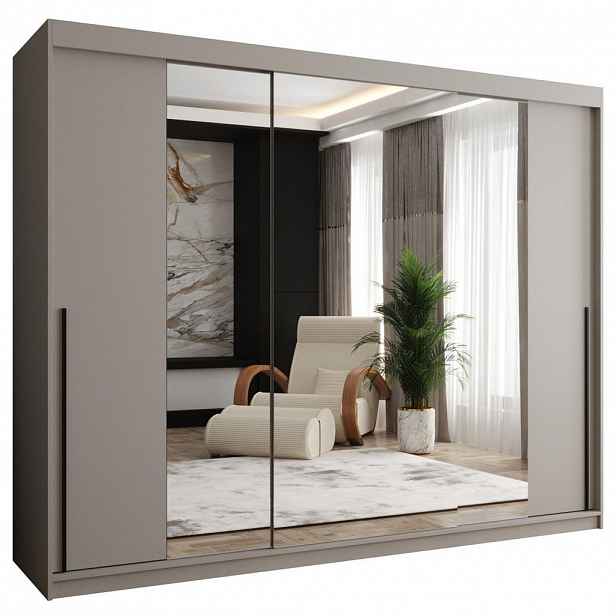 Home Collective SKŘÍŇ S POSUVNÝMI DVEŘMI se zrcadlem, šířka 250 cm, kašmírová s černým úchytem