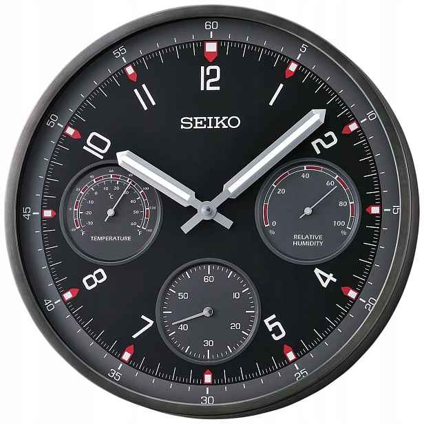 Japonské Hliníkové Hodiny Seiko QXA823K S Teploměrem A Vlhkoměrem 33 cm