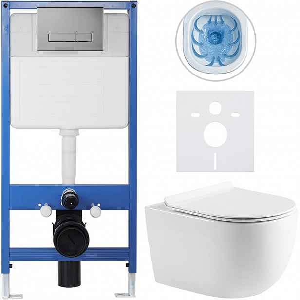 Kompletní WC set Profi/Felci - bílá lesklá - WC tlačítko Slim/Tmavě šedá - předstěnová instalace - 52,5x36 cm