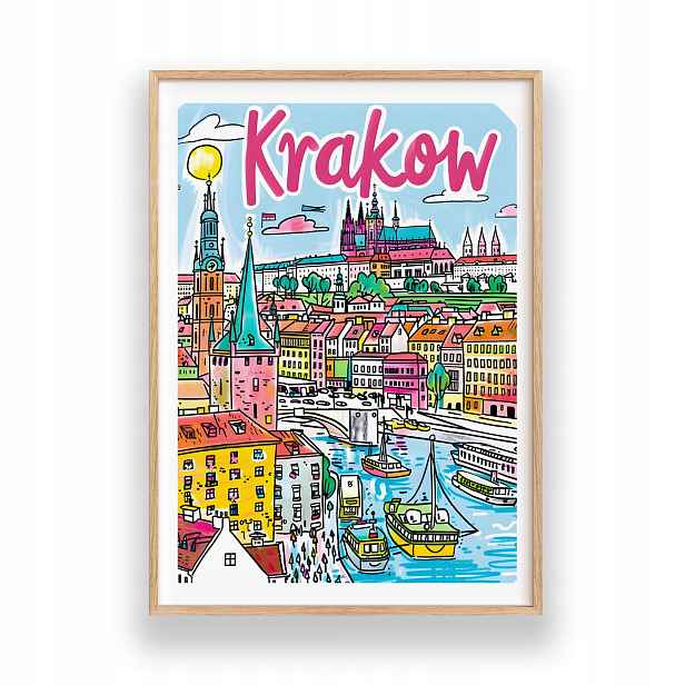 Obrázek Krakov plakát A3 nástěnná dekorace dřevěný rámeček 30x42 cm