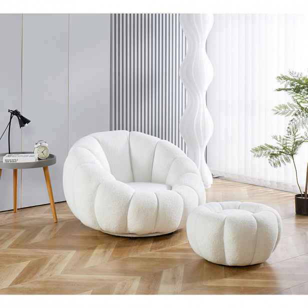 Livetastic KŘESLO S PODNOŽKOU, textil, bílá