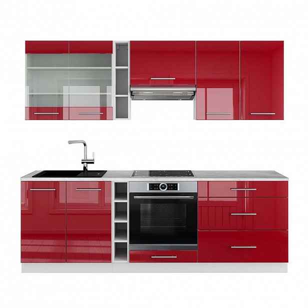 Vicco KUCHYŇSKÝ KOUT Fame-Line Bordeaux vysoký lesk/bílá 235 cm , PD Mramor