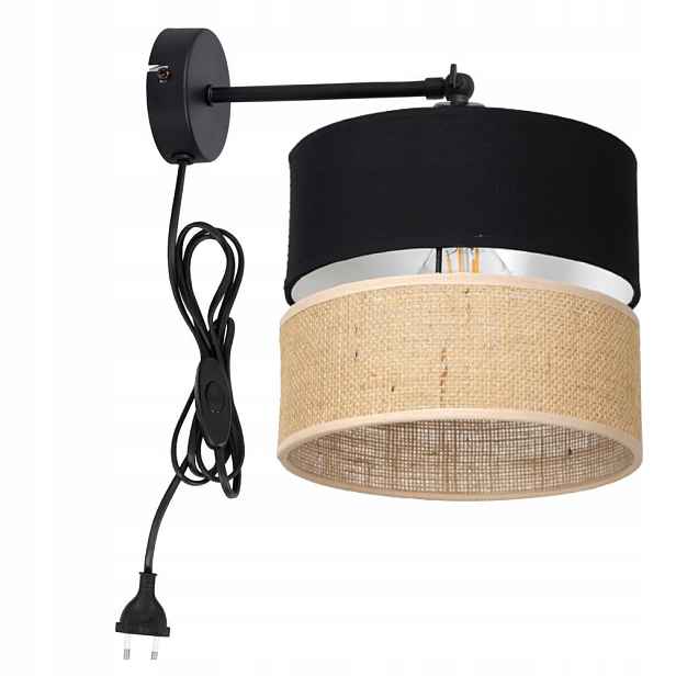Boho Nástěnná Lampa Jutová S Zástrčkou A Lampičkou