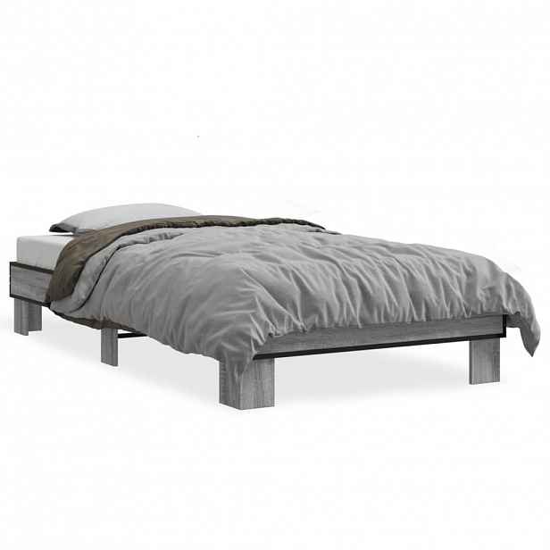 vidaXL Rám postele šedý sonoma 75 x 190 cm kompozitní dřevo a kov