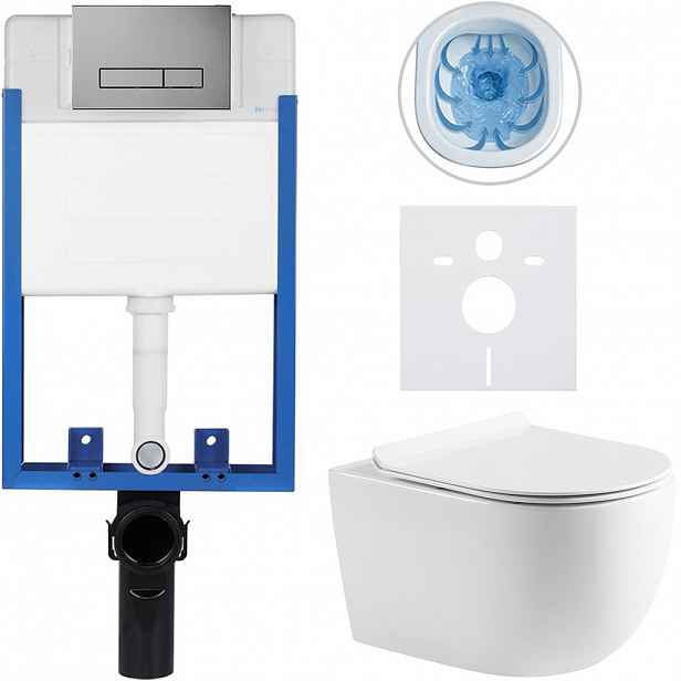 Kompletní WC set Profi/Felci - bílá lesklá - WC tlačítko Slim/Tmavě šedá - pro zazdění - 52,5x36 cm