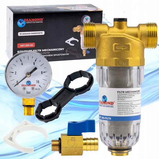 Mechanický filtr DN20-3/4 s manometrem a výpustí vody Diamond