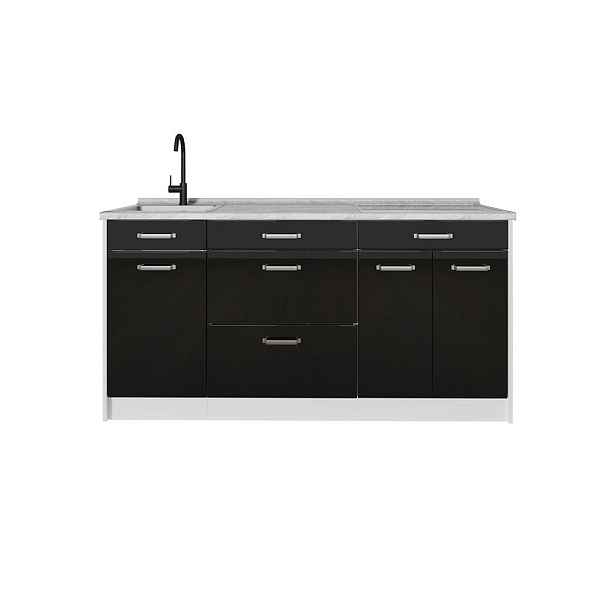 Vicco KUCHYŇSKÝ BLOK R-Line, Černý vysoký lesk/Bílá, 160 cm bez pracovní desky