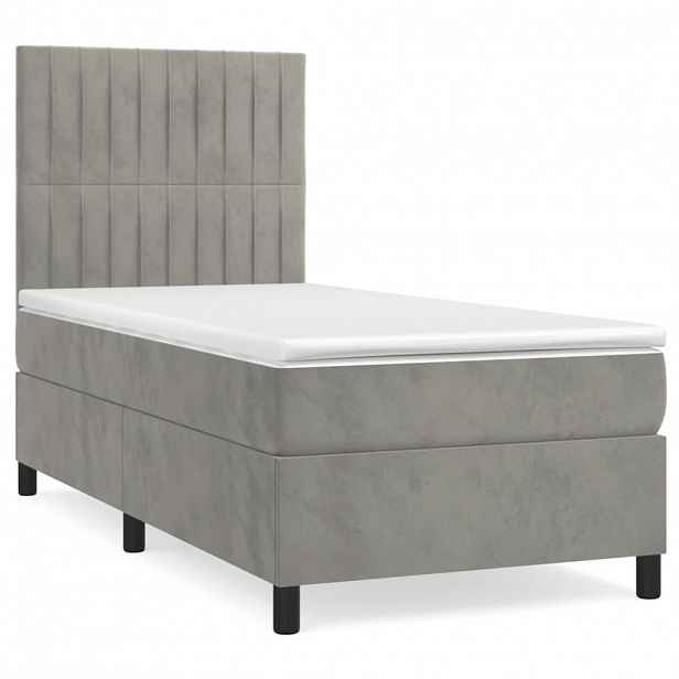 vidaXL Box spring postel s matrací světle šedá 90x190 cm samet