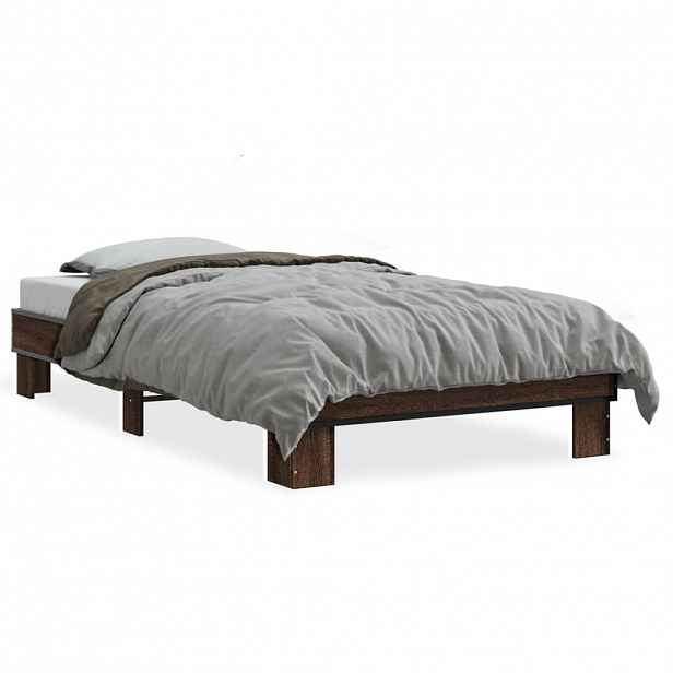 vidaXL Rám postele hnědý dub 75 x 190 cm kompozitní dřevo a kov