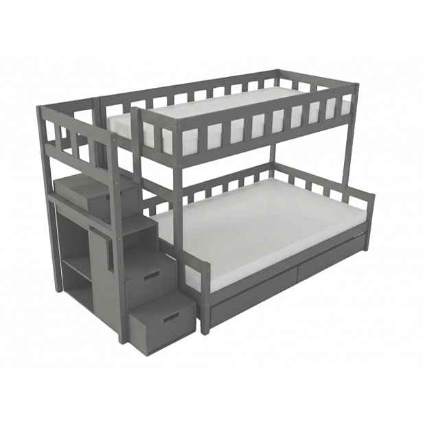 Benlemi Patrová postel PLOTTY s úložnými schody 90x200, 120x200 cm Zvolte barvu: Tmavě šedá, Zvolte šuplík: Dvojitý úložný šuplík, Zvolte stranu: Vle…