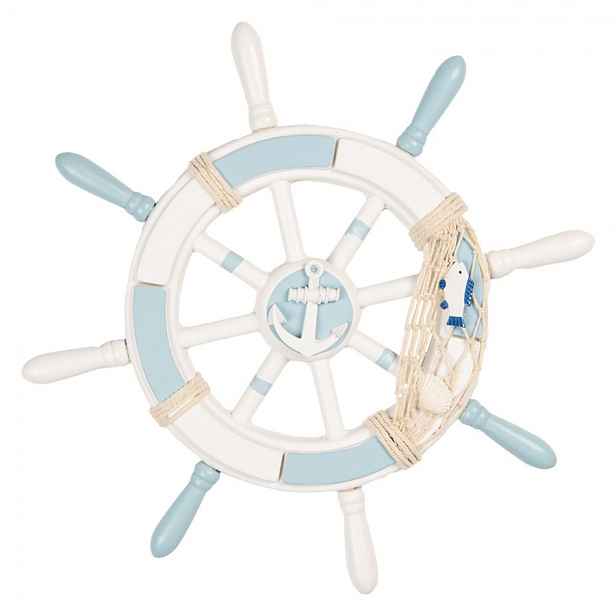 Modro-bílá dřevěná dekorace kormidlo Ship's Wheel Nautic - Ø 34*3 cm Clayre & Eef
