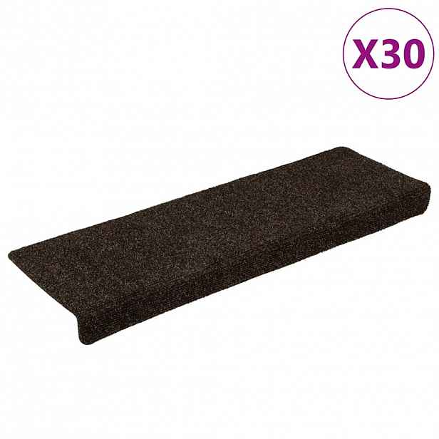 vidaXL Schodové rohože samolepicí 30 ks 65 x 21 x 4 cm tmavě hnědé s obdélníkovým okrajem