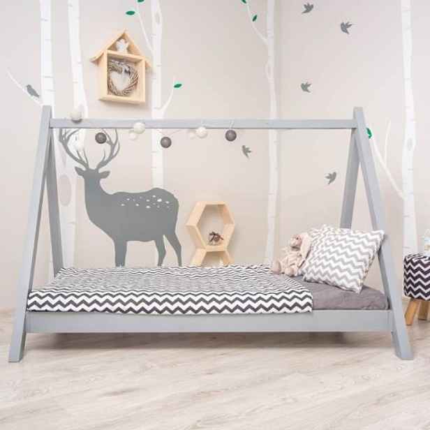 Montessori postel, borovicové dřevo, šedá, GROSI 0000235833 Tempo Kondela