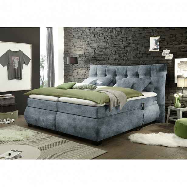 Postel Boxspring Derby, šedomodrá, polohovací, 180x200 cm