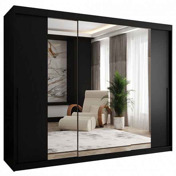 Home Collective SKŘÍŇ S POSUVNÝMI DVEŘMI se zrcadlem, šířka 250 cm, černá s černým úchytem