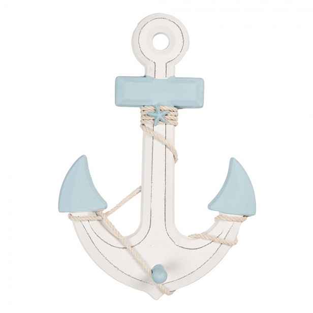 Modro-bílá dřevěná dekorace kotva Anchor Nautic - 22*5*33 cm Clayre & Eef