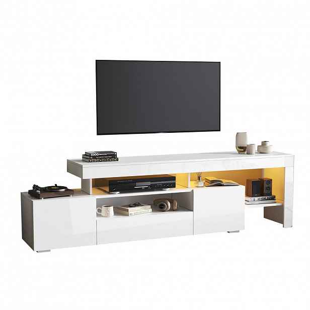 Redom TV stolek 192/37/53 cm s LED osvětlením, vysoký lesk a úložný prostor, Bílá