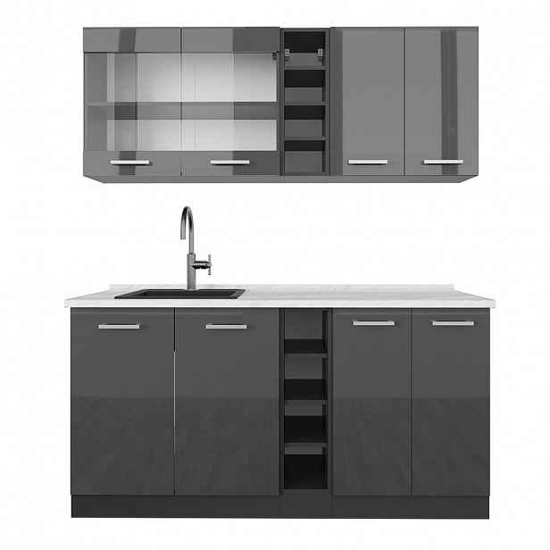 Vicco JEDNOTKOVÁ KUCHYNĚ R-Line Antracit vysoký lesk/antracit 160 cm , PD Mramor