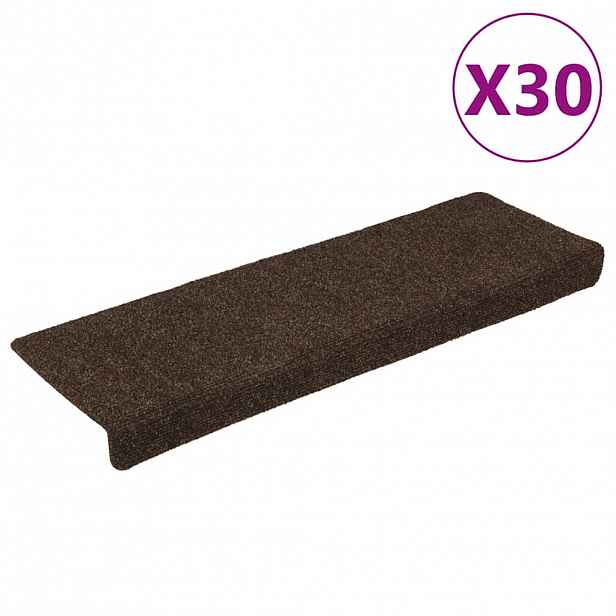 vidaXL Schodové rohože samolepicí 30 ks 65 x 21 x 4 cm hnědé s obdélníkovým okrajem