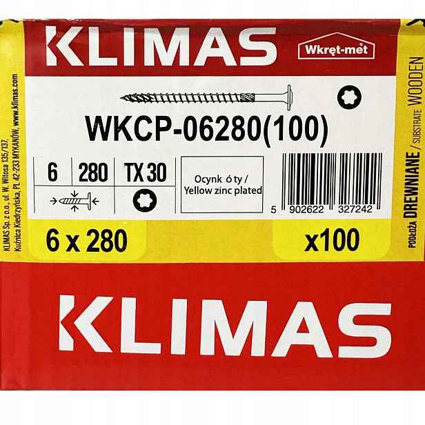 Vruty do dřeva 6x280 mm tesařské Wkcp talířová hlava, torx T30 100 Ks