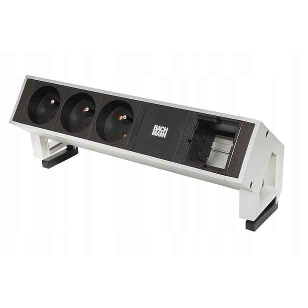 Bachmann Systém Desk 2, 3x zásuvka Cz, 1x volné, stříbrný (902.404)