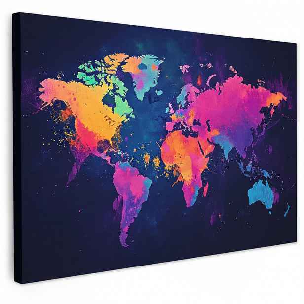 MuchoWow OBRAZ NA PLÁTNĚ Mapa světa - Barevné - Graffiti 30x20 cm