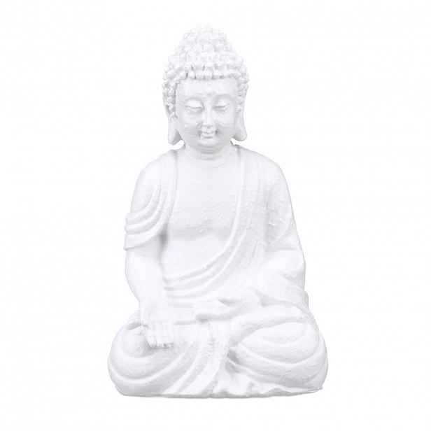 Relaxdays SOCHA Bílá Buddha polyresin mrazuvzdorná 30 cm