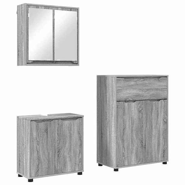 vidaXL Sada koupelnového nábytku 3 ks Šedá Sonoma 72,5 x 36,5 x 100 cm