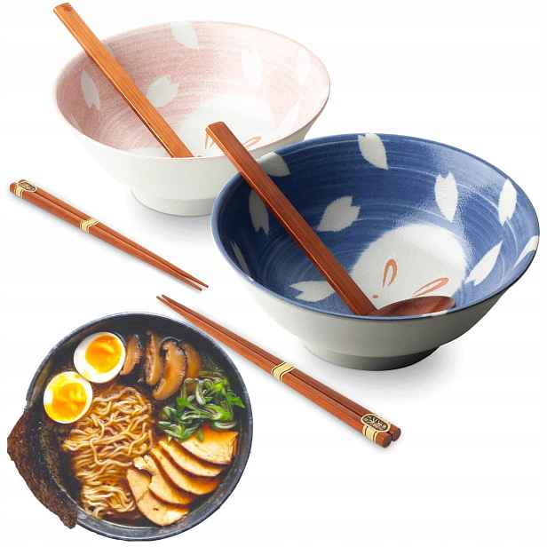 Sada misek Chochelki Tyčinky na polévku a těstoviny Ramen Motiv Pink Blue