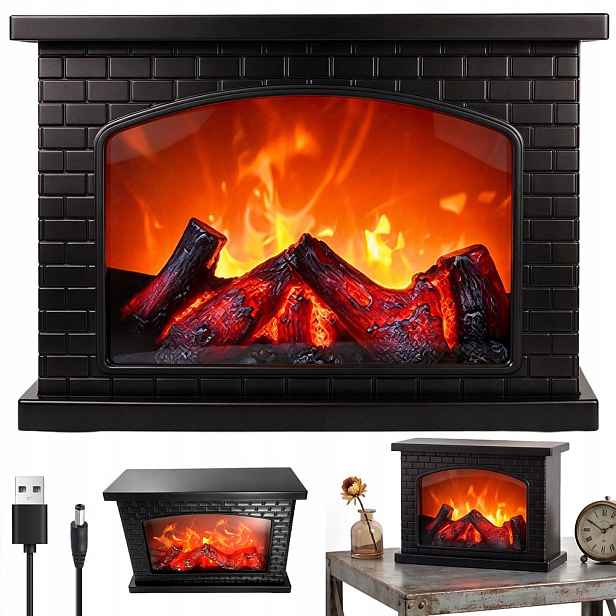 Dekorativní lampička s efektem plamene Led krb na baterie Usb černá