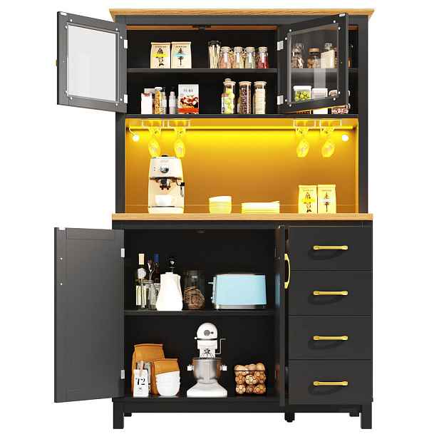 EVRYAE BUFFET LED s aplikací, MDF, ochrana proti převrácení, kovové úchytky, 105,5/40/180 cm