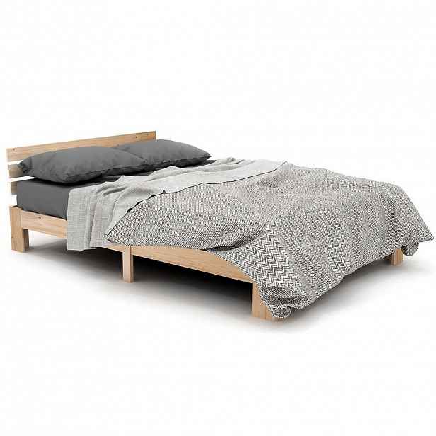 OKWISH MANŽELSKÁ postel 140/200 cm přírodní z masivního dřeva s roštem a čelem