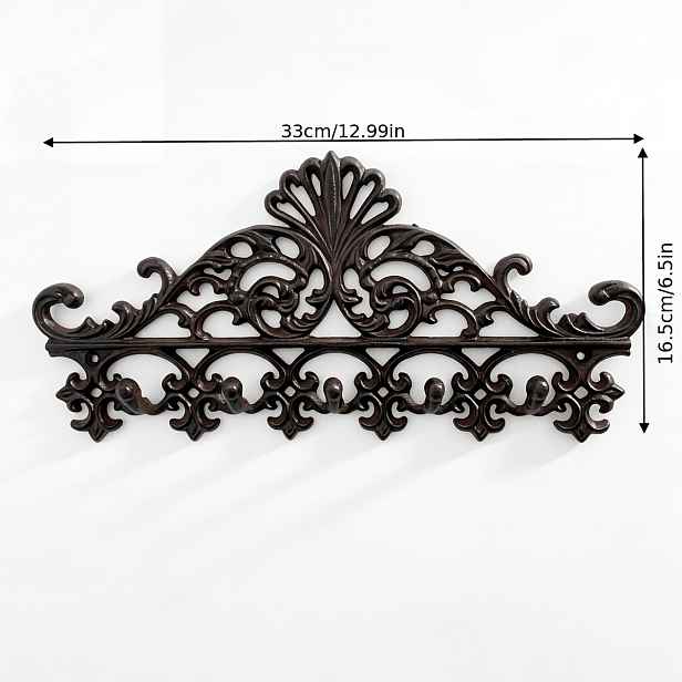 TEMU Vintage Nástěnný Věšák z Litiny s 5 Háčky a Ornamenty, Úložný Věšák do Vstupní Haly pro Interiér i Exteriér
