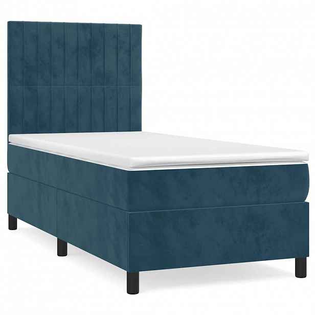 vidaXL Box spring postel s matrací tmavě modrá 90x190 cm samet