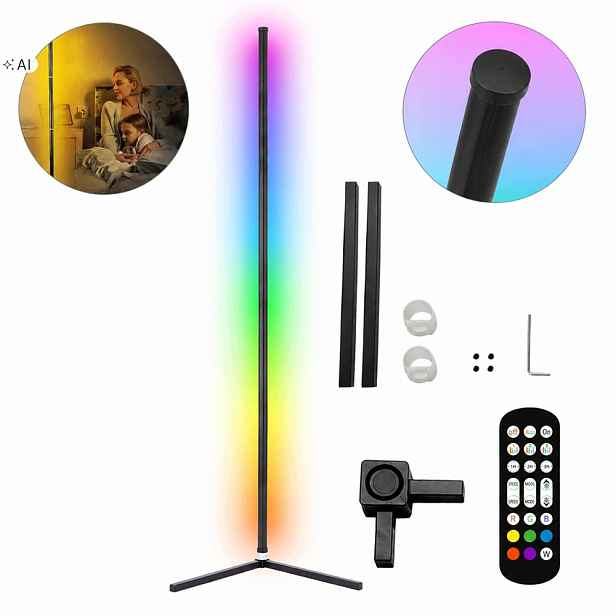 Podlahová Rohová Stojací Lampa Rgb Led Dálkový Ovladač Aplikace Music Sensor 155 CM