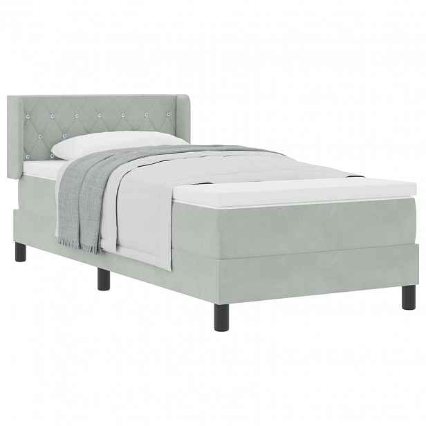vidaXL Postel s boxspringem s čelo Světle šedá 190 x 90 cm samet