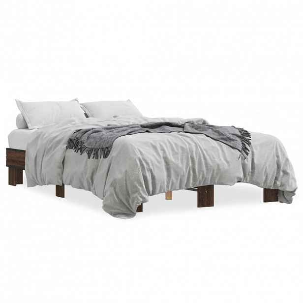 vidaXL Rám postele hnědý dub 140 x 190 cm kompozitní dřevo a kov
